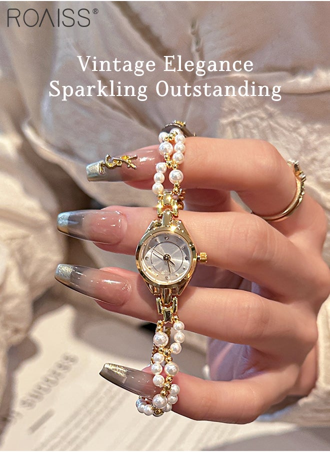 Elegant Women's Pearl Bracelet Watch, Analog Display Round Dial with Zircon Decoration, Luxury Waterproof Quartz Wristwatch as Gift for Ladies