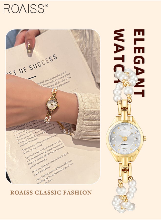 Elegant Women's Pearl Bracelet Watch, Analog Display Round Dial with Zircon Decoration, Luxury Waterproof Quartz Wristwatch as Gift for Ladies