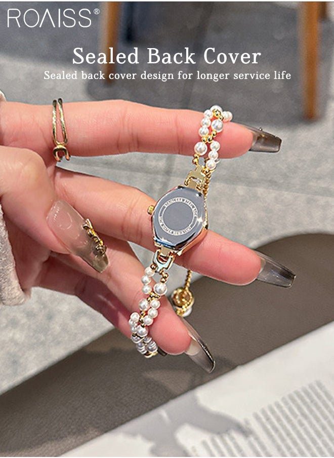 Elegant Women's Pearl Bracelet Watch, Analog Display Round Dial with Zircon Decoration, Luxury Waterproof Quartz Wristwatch as Gift for Ladies