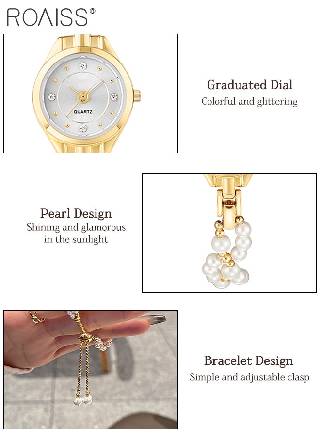 Elegant Women's Pearl Bracelet Watch, Analog Display Round Dial with Zircon Decoration, Luxury Waterproof Quartz Wristwatch as Gift for Ladies