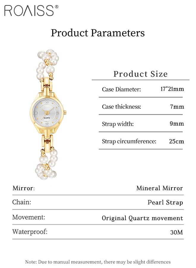 Elegant Women's Pearl Bracelet Watch, Analog Display Round Dial with Zircon Decoration, Luxury Waterproof Quartz Wristwatch as Gift for Ladies