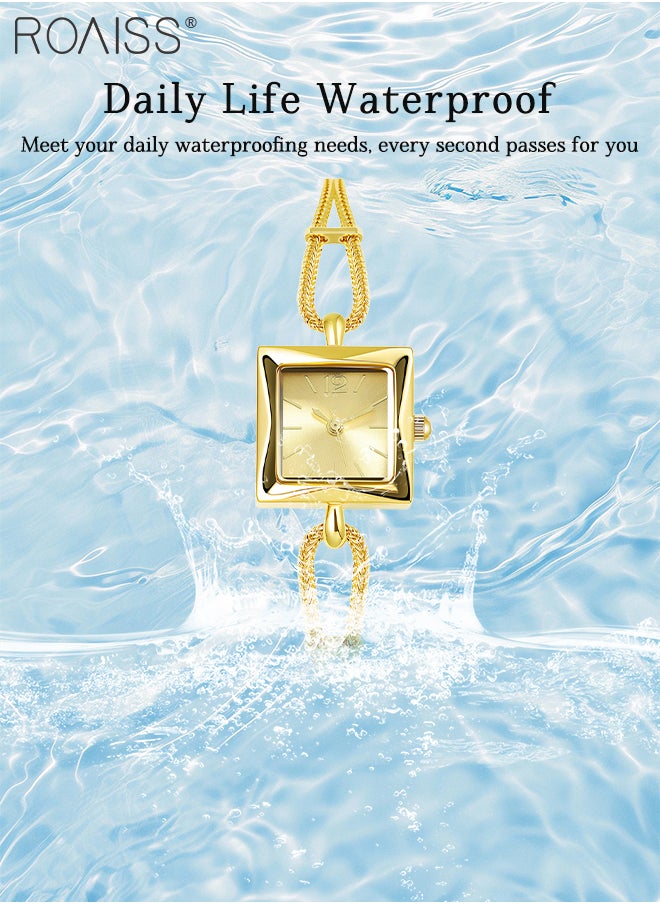 Women's Retro Quartz Gold Watch, Analog Display Square Dial with Chain Strap, Luxury Elegant Waterproof Wristwatch as Gift for Ladies