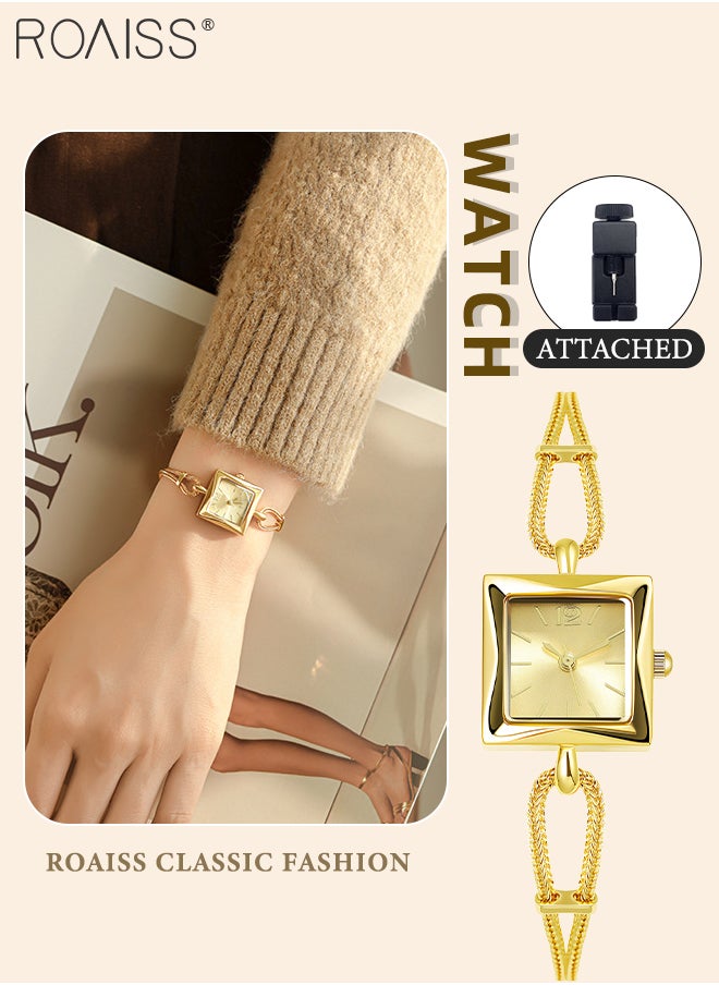Women's Retro Quartz Gold Watch, Analog Display Square Dial with Chain Strap, Luxury Elegant Waterproof Wristwatch as Gift for Ladies