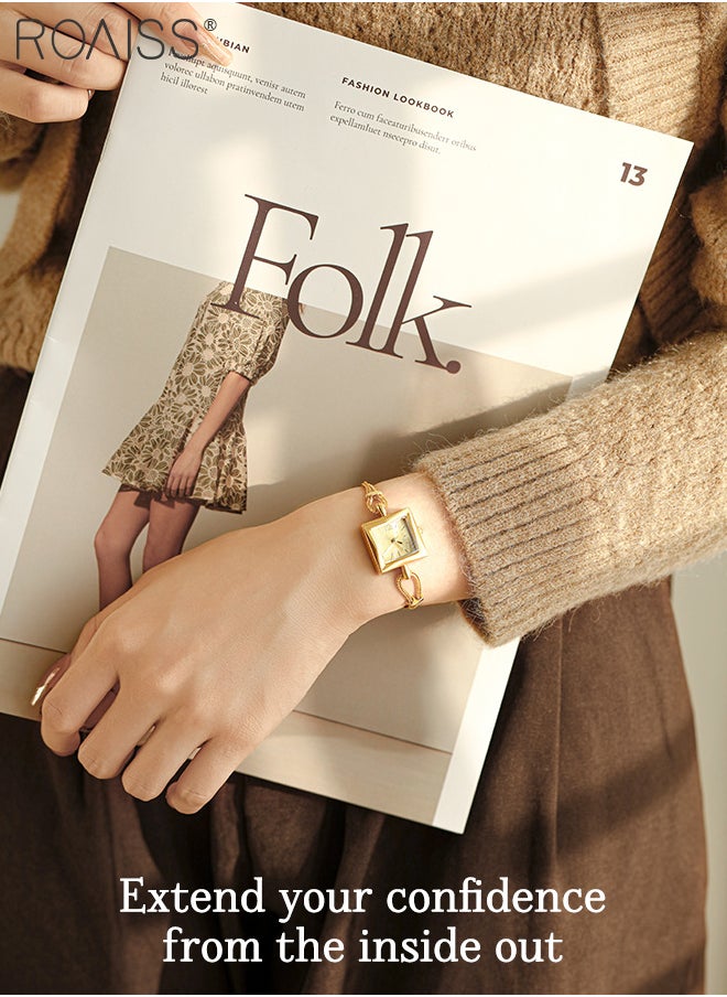 Women's Retro Quartz Gold Watch, Analog Display Square Dial with Chain Strap, Luxury Elegant Waterproof Wristwatch as Gift for Ladies