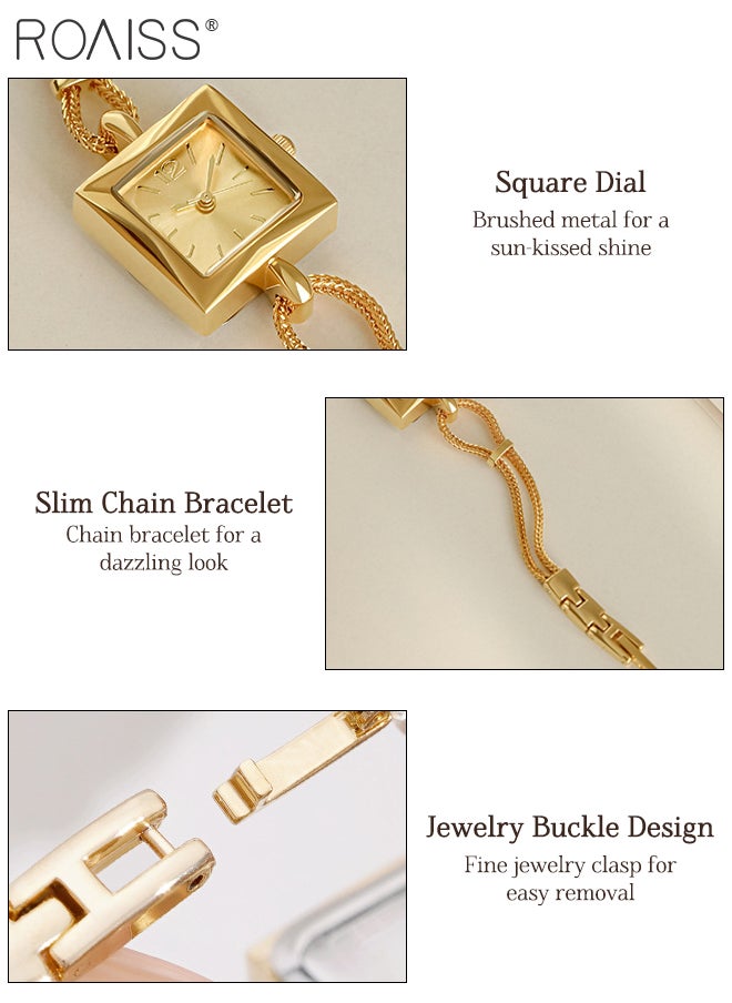Women's Retro Quartz Gold Watch, Analog Display Square Dial with Chain Strap, Luxury Elegant Waterproof Wristwatch as Gift for Ladies