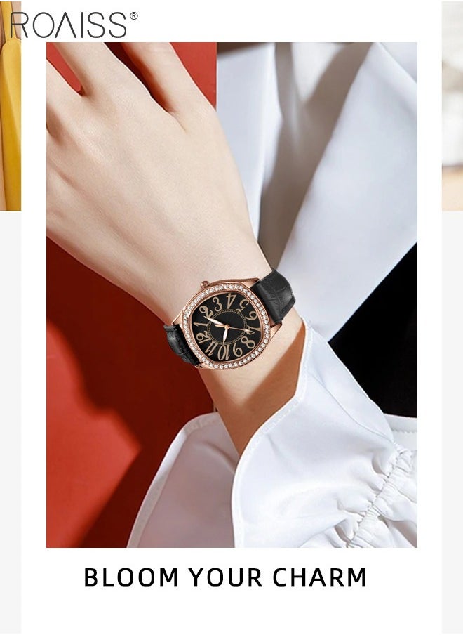 Women's PU Leather Quartz Watch, Analog Display Square Dial with Rhinestones Decorated Bezel, Waterproof Elegant Wristwatch as Gift for Ladies