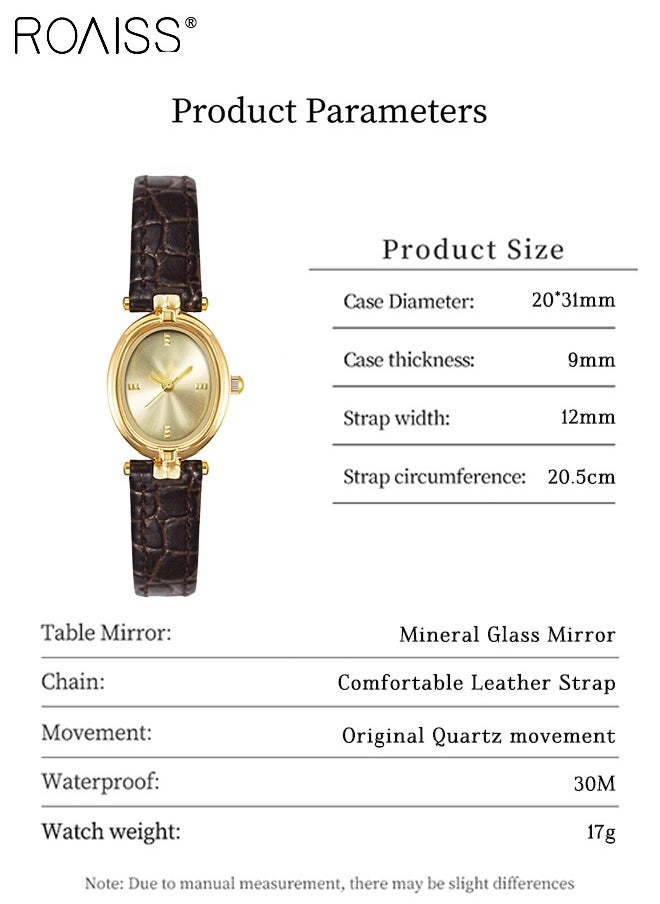 Retro Simple Quartz Watch for Women Analog Display Oval Sunray Dial, Luxury Waterproof Leather Wristwatch as Gift for Women