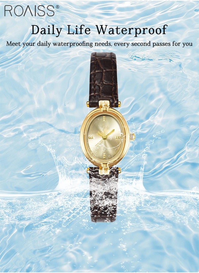 Retro Simple Quartz Watch for Women Analog Display Oval Sunray Dial, Luxury Waterproof Leather Wristwatch as Gift for Women