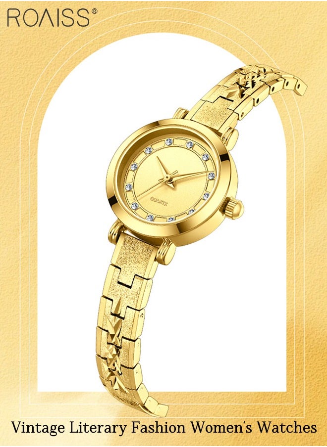 Women's Classic Small Round Watch, Analog Display Gold Dial with Rhinestone Decoration, Light Luxury Simple Waterproof Wristwatch, as Gift for Ladies