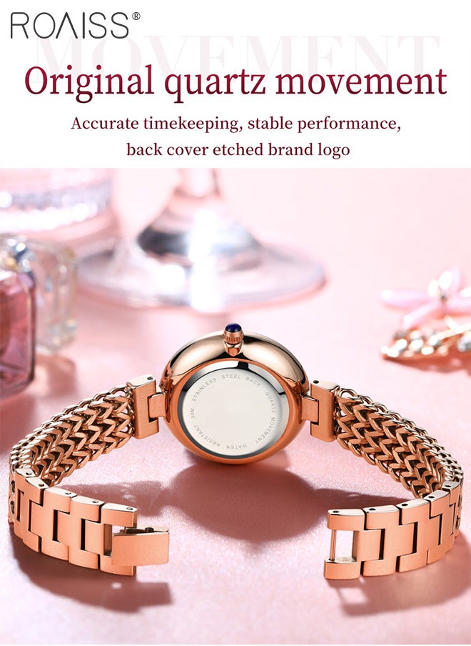 Women's Stainless Steel Hollow Bracelet Watch, Rose Gold Luxury Zircon Wristwatch with Mother-of-Pearl Dial, Fashionable Waterproof Analog Quartz Watches, as Gift for Women