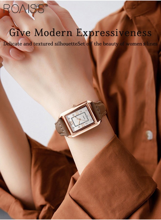 Vintage Leather Quartz Watch for Women, Analog Display Rectangular Dial with Date Window, Waterproof Luxury Business Wristwatch, as Gift for Ladies