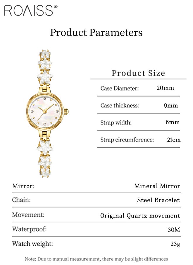 Women's Luxury Crystal Quartz Watch, Analog Display Round Dial with Zircon Decoration, Elegant Waterproof Watch with Star Shaped Bracelet, as Gift for Ladies
