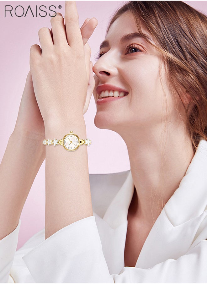 Women's Luxury Crystal Quartz Watch, Analog Display Round Dial with Zircon Decoration, Elegant Waterproof Watch with Star Shaped Bracelet, as Gift for Ladies