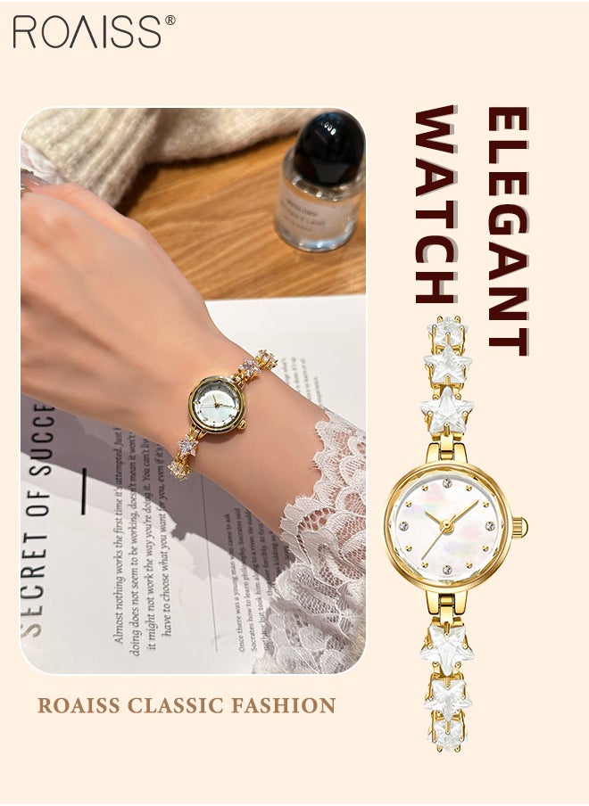 Women's Luxury Crystal Quartz Watch, Analog Display Round Dial with Zircon Decoration, Elegant Waterproof Watch with Star Shaped Bracelet, as Gift for Ladies