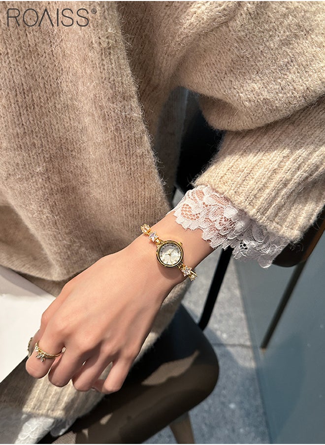 Women's Luxury Crystal Quartz Watch, Analog Display Round Dial with Zircon Decoration, Elegant Waterproof Watch with Star Shaped Bracelet, as Gift for Ladies