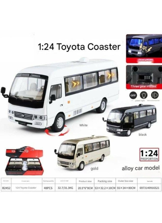 Toyota Coaster Toy Bus – Diecast Metal Model Vehicle for Kids and Collectors – 1 PC Miniature Van Toy (Color As Per Stock)