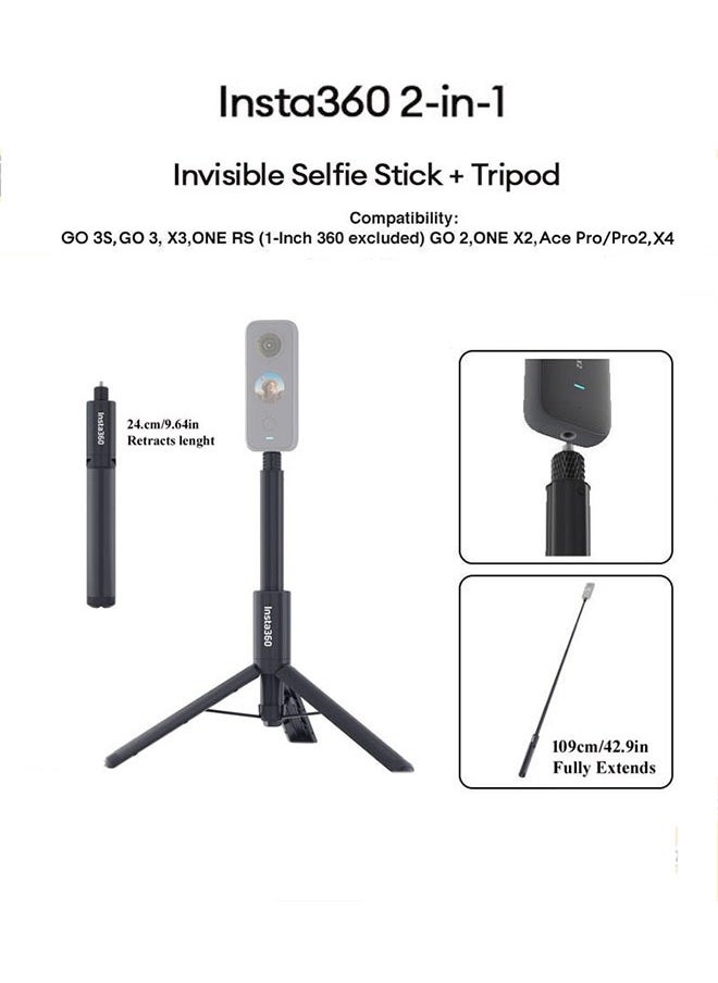 Original Insta360 2-in-1 Invisible Selfie Stick + Tripod Monopod For Insta360 Ace Pro2/X4/Ace Pro/GO3/GO 3S/X3