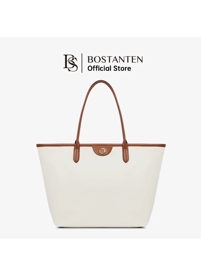 BOSTANTEN Ladies Shoulder Bag & Underarm Tote – Off White with Brown | Elegant Everyday Handbag for Women