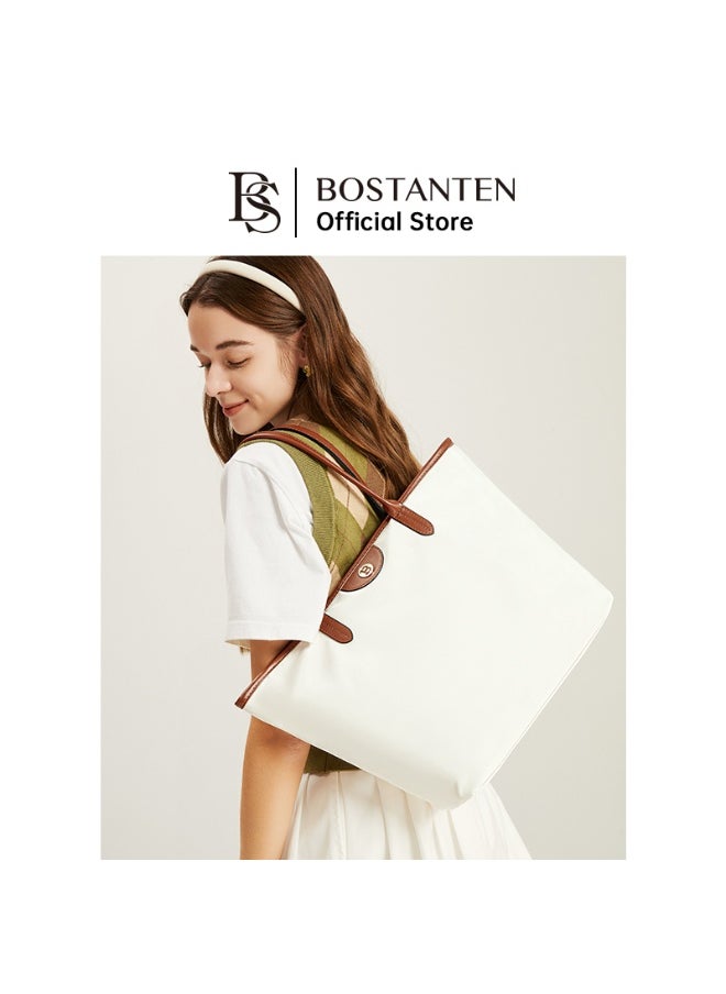 BOSTANTEN Ladies Shoulder Bag & Underarm Tote – Off White with Brown | Elegant Everyday Handbag for Women
