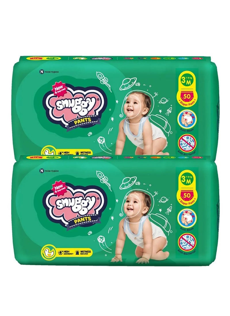 Snuggy High Absorbency Wetness Indicator Pant Style Diapers Size 3 Pack of 2 - 50 Pieces Each