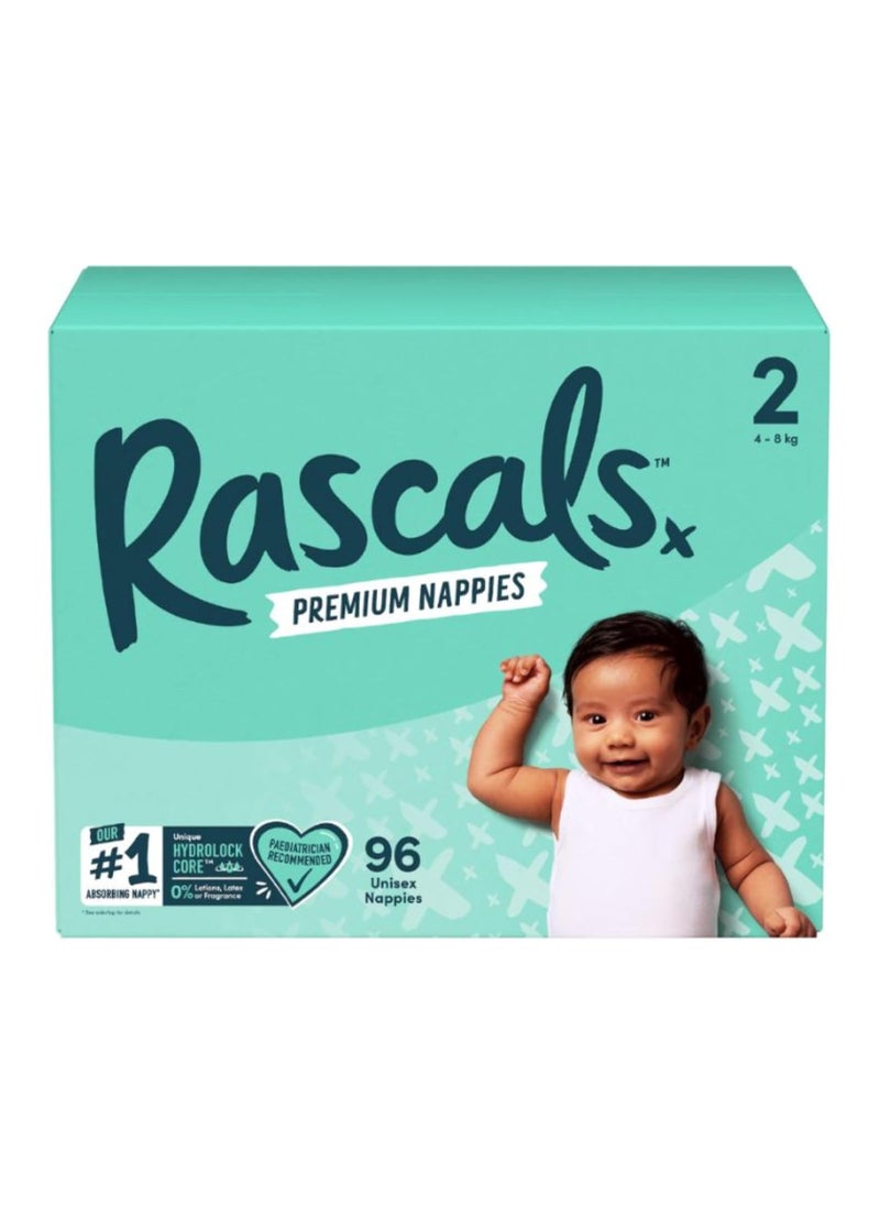 Premium Baby Diapers - Comfortable & Leak Proof Diaper for Babies 4-8 kg - Soft & Gentle Diapers Size 2 - Jumbo Box (96 Count)