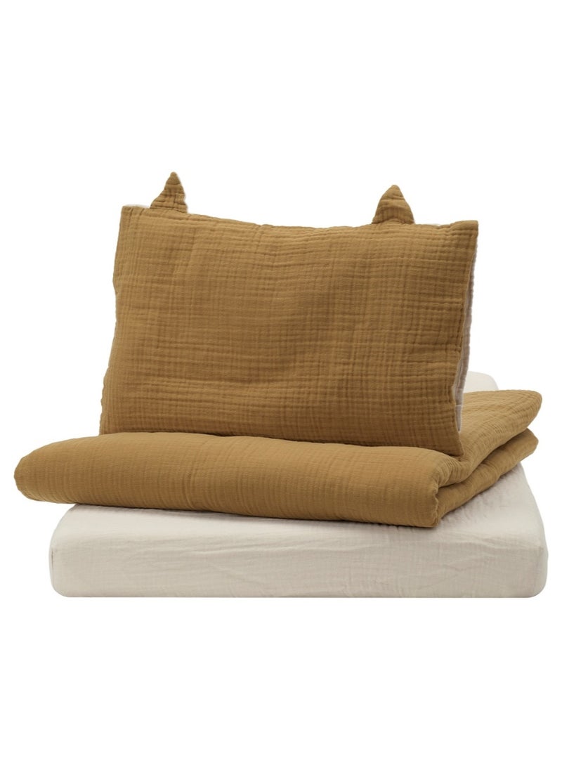 3-Piece Bedlinen Set for Cot, Brown/Beige