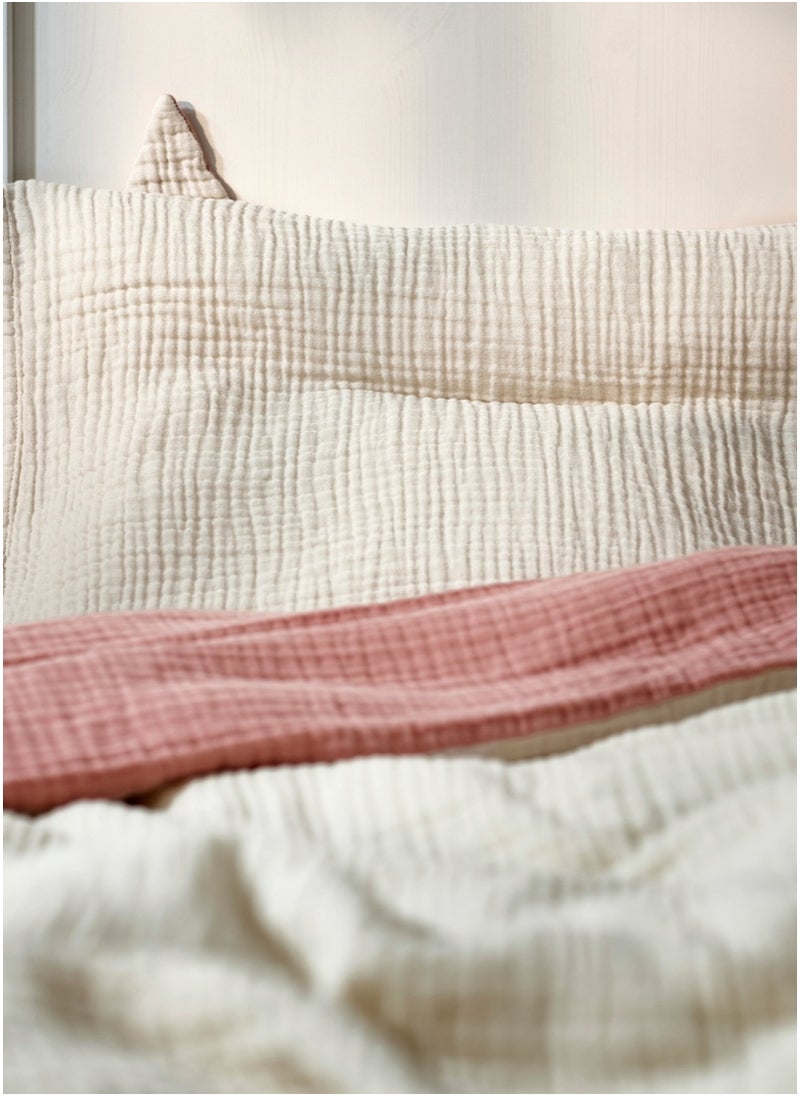 3-Piece Bedlinen Set for Cot, Pale Pink/Beige