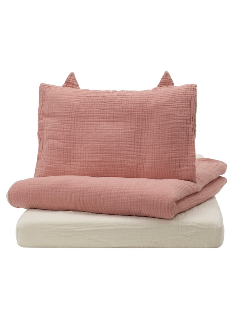 3-Piece Bedlinen Set for Cot, Pale Pink/Beige
