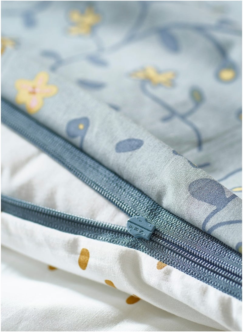 Duvet Cover & Pillowcase for Cot, Blue/White Floral Pattern, 110x125/35x55 cm