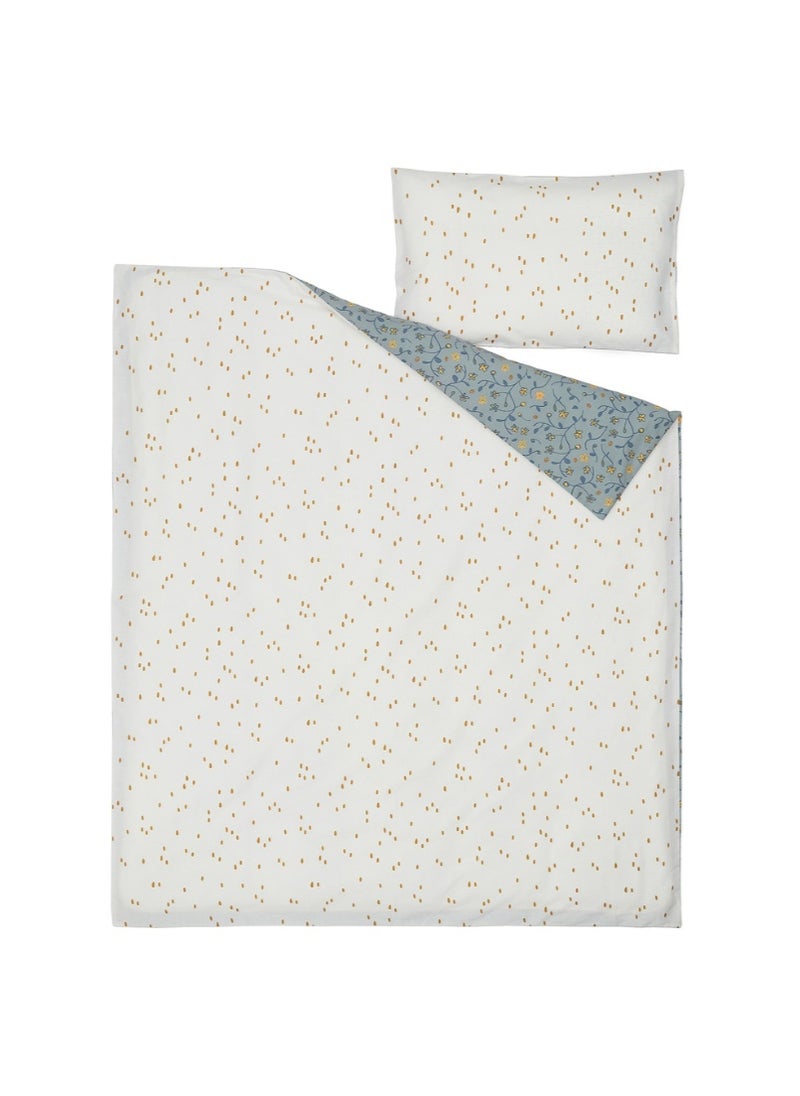 Duvet Cover & Pillowcase for Cot, Blue/White Floral Pattern, 110x125/35x55 cm