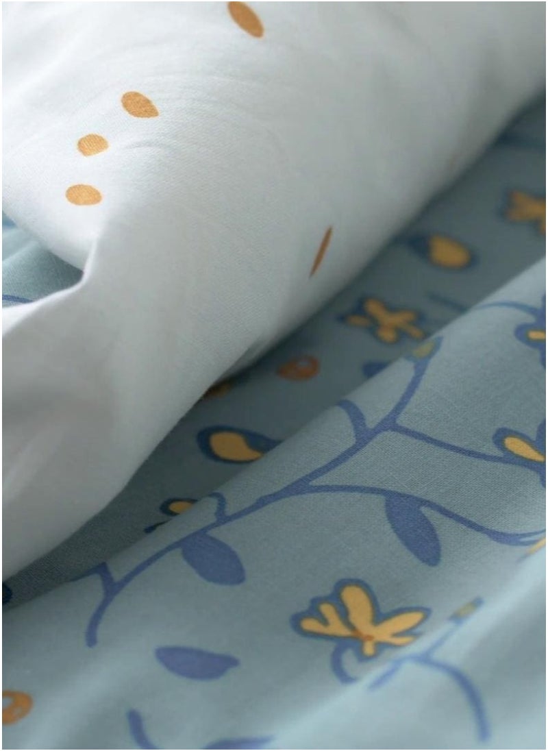 Duvet Cover & Pillowcase for Cot, Blue/White Floral Pattern, 110x125/35x55 cm