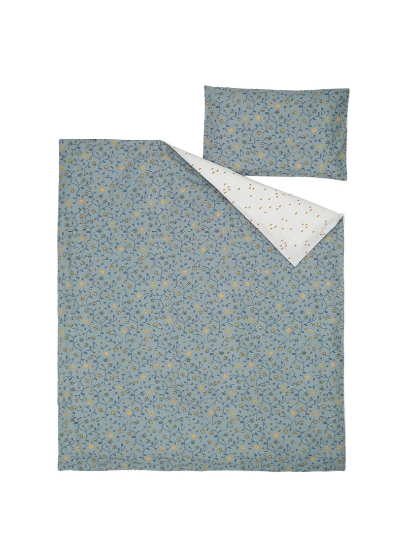 Duvet Cover & Pillowcase for Cot, Blue/White Floral Pattern, 110x125/35x55 cm