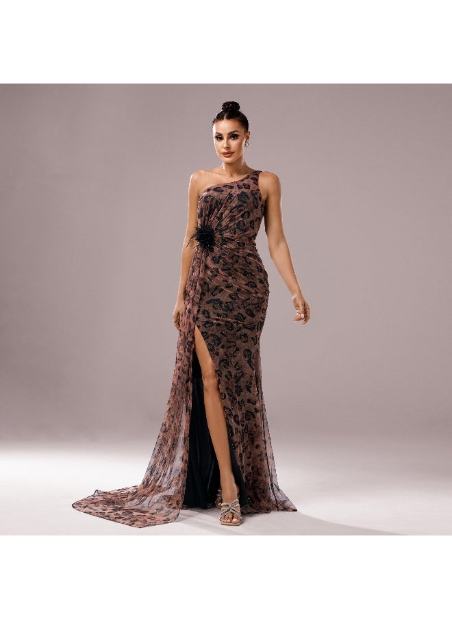 One-Shoulder Asymmetrical Neck Bodycon Fishtail Evening Dress with Slit for Parties