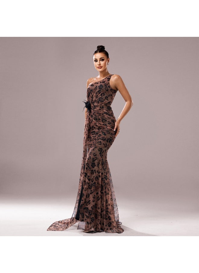 One-Shoulder Asymmetrical Neck Bodycon Fishtail Evening Dress with Slit for Parties