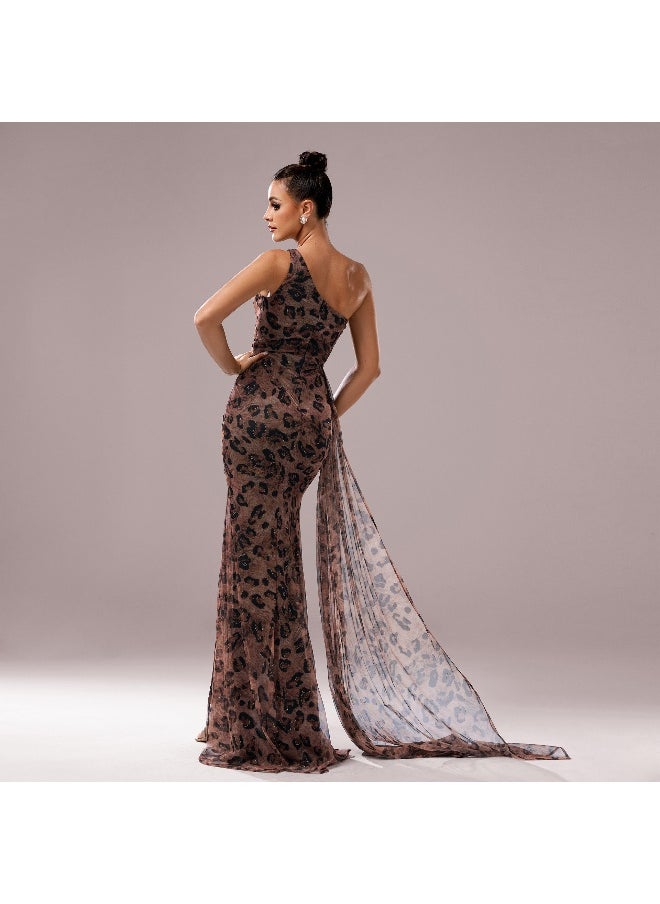 One-Shoulder Asymmetrical Neck Bodycon Fishtail Evening Dress with Slit for Parties