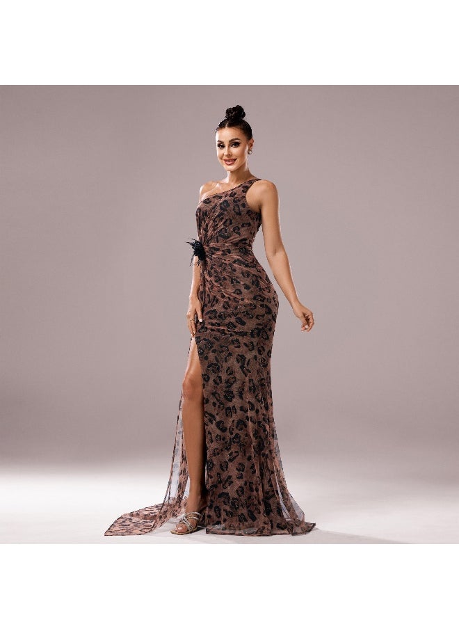 One-Shoulder Asymmetrical Neck Bodycon Fishtail Evening Dress with Slit for Parties
