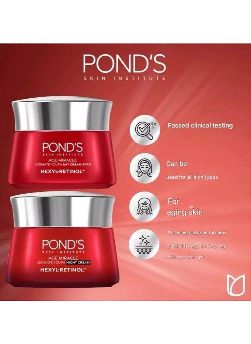 Pond's Age Miracle Ultimate Youth Hexyl Retinol Day Cream + Night Cream Fills Wrinkles Plumps Up Skin 45g X 2