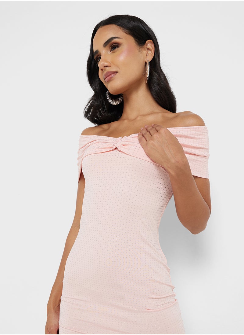 Off Shoulder Embellished Bodycon Dress