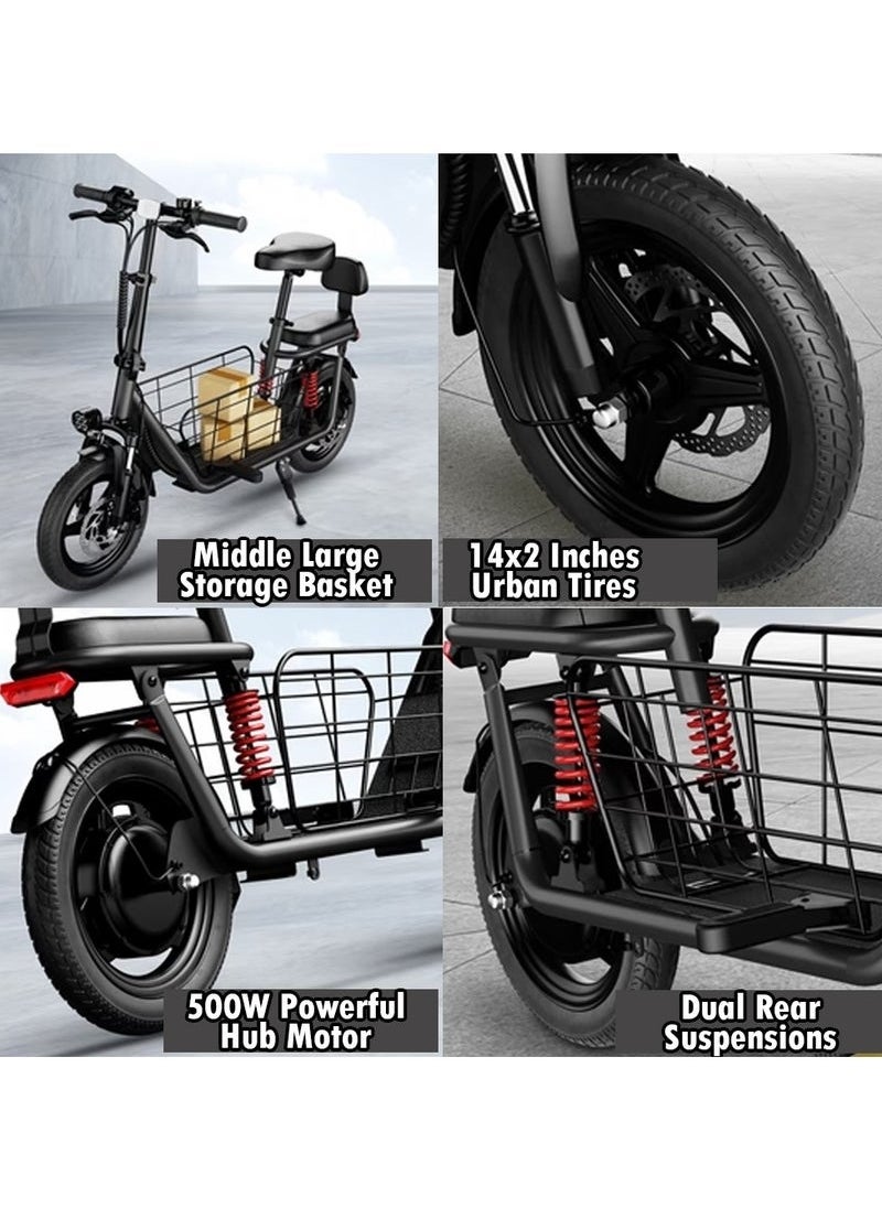850W Electric Scooter with Double Seat, 48V 10Ah Battery, 50km/h Speed, 40km Range, Dual Suspension and Storage Basket, Electric Scooter