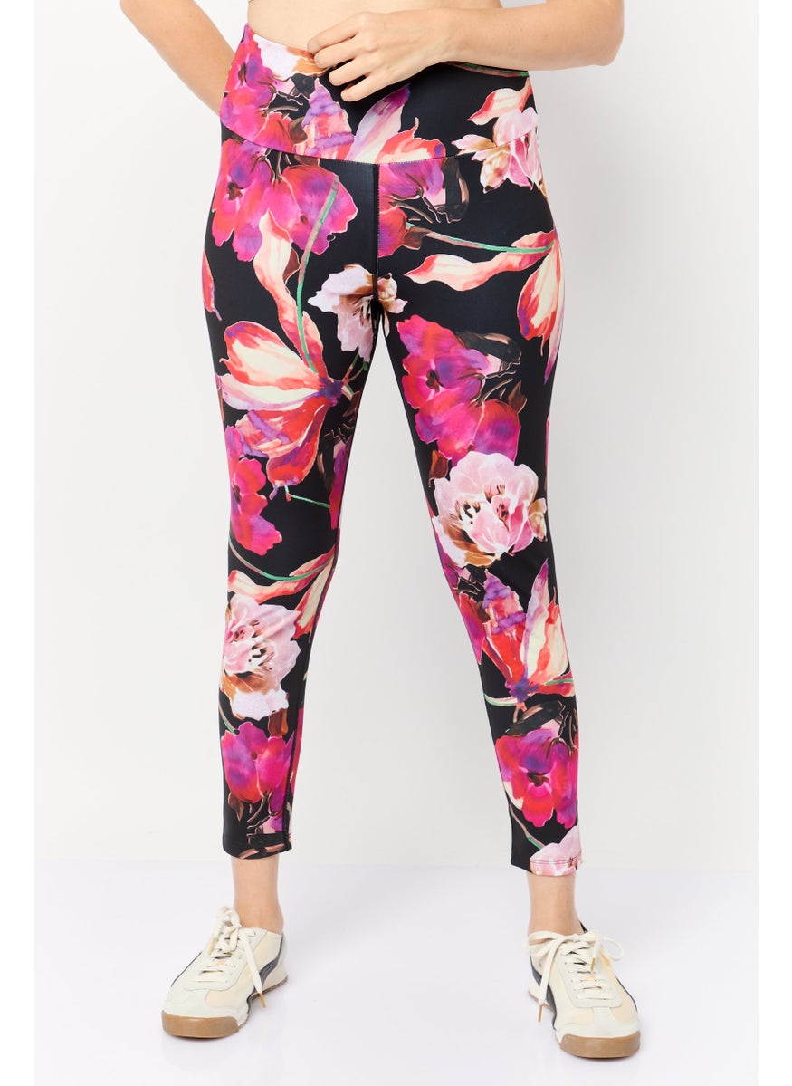 Women Full Length High Rise Floral Print Leggings, Multicolor