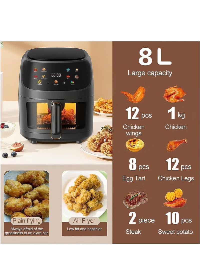 Multifunctional Air Fryer 8 Liter 2400W Extra Large Capacity Digital Touch Control Panel 8 Different Menu with Temperature Adjustable Instant Pot