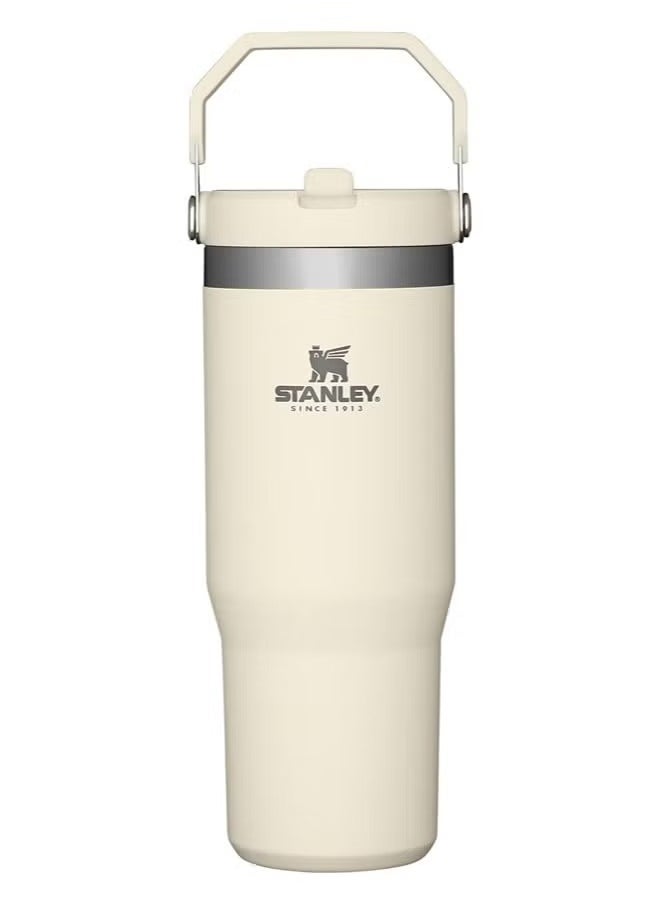 IceFlow Stainless Steel Tumbler - Vacuum Insulated Water Bottle for Home, Office or Car Reusable Cup with Straw Leak Resistant Flip Cold 30oz (Cream)