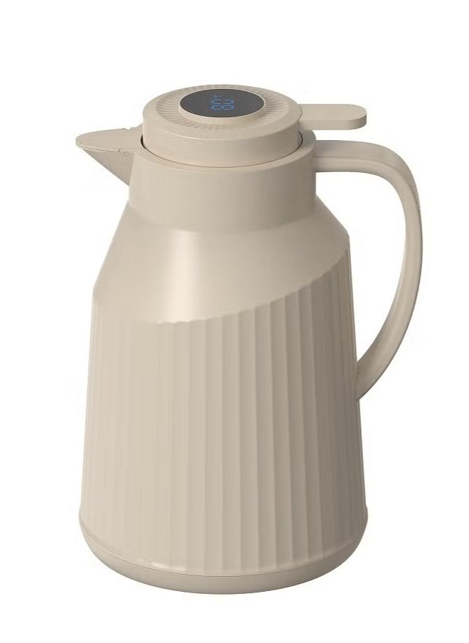 Beige 1.5L Vacuum Flask with Temperature Display – Premium Quality – Keeps Drinks Hot or Cold for Hours – Excellent Heat Retention – Ideal for Hot & Cold Beverages