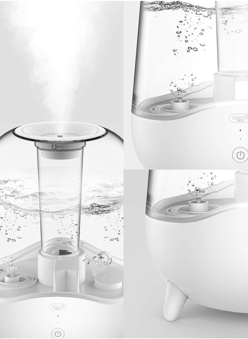 Crystal Clear Ultrasonic Cool Mist Humidifier 5L Capacity Silent Aromatherapy Diffuser Transparent Water Tank |Water Mist System | 5W Power | Water Shortage Protection | 36dB - White
