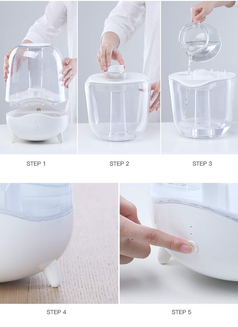 Crystal Clear Ultrasonic Cool Mist Humidifier 5L Capacity Silent Aromatherapy Diffuser Transparent Water Tank |Water Mist System | 5W Power | Water Shortage Protection | 36dB - White