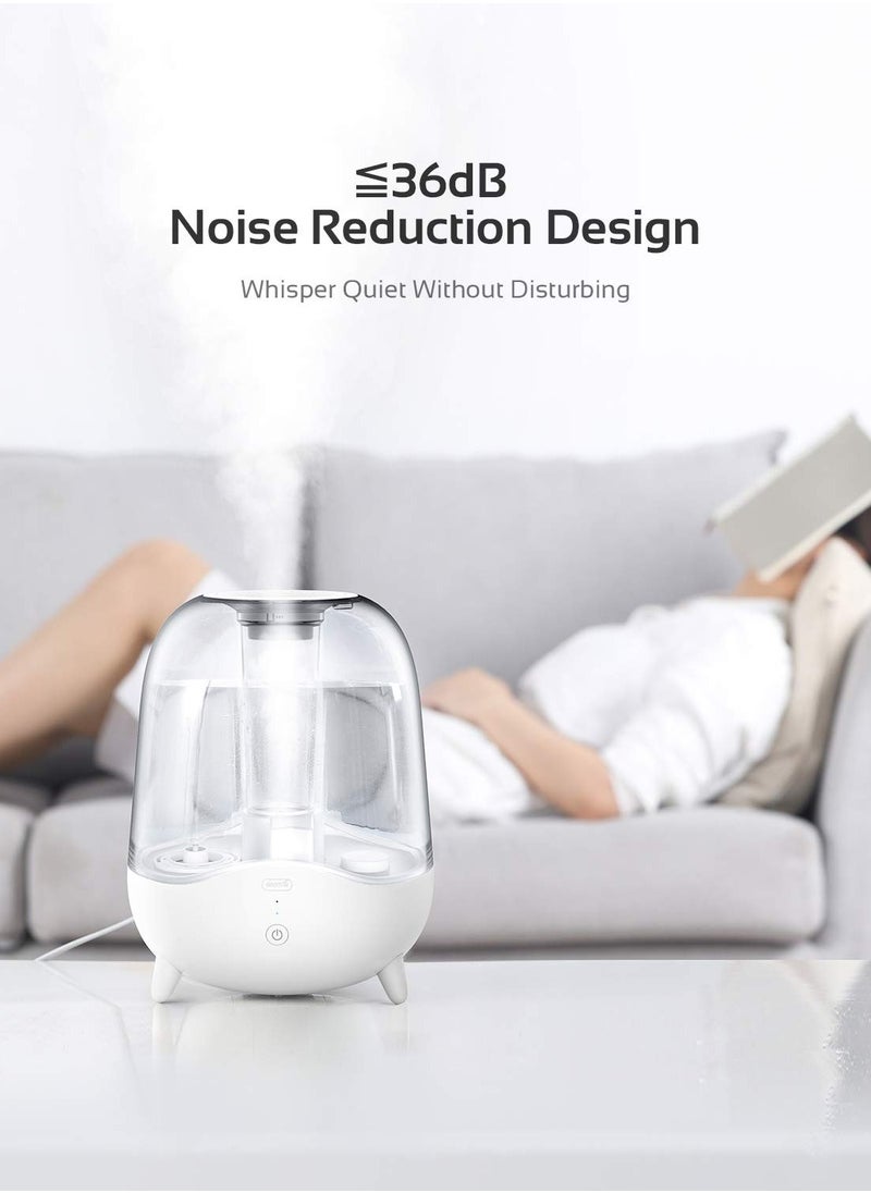 Crystal Clear Ultrasonic Cool Mist Humidifier 5L Capacity Silent Aromatherapy Diffuser Transparent Water Tank |Water Mist System | 5W Power | Water Shortage Protection | 36dB - White