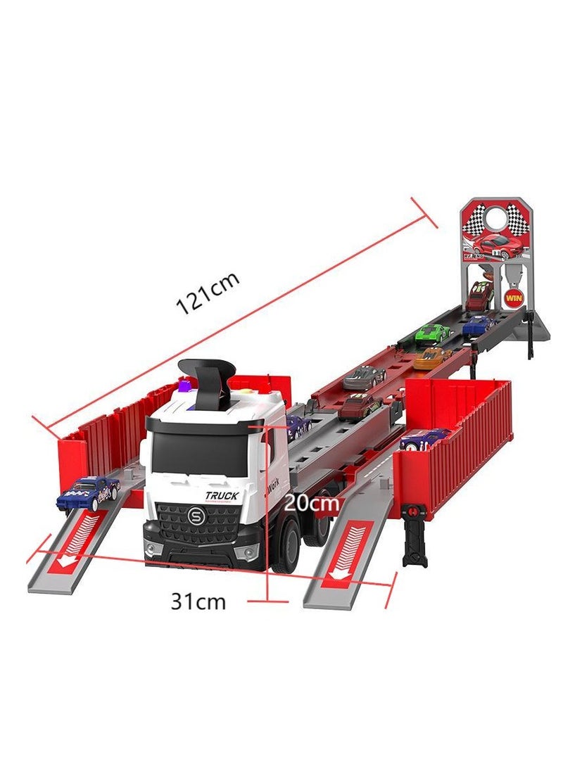 Race Car Track Toy Truck Toy with Slots & Foldable Race Transport Car with Music And Light Carrier Toy for Toddlers Cars Toy Set with 1 Truck And 8 Race Cars Vehicles Toy Set for 3+ Kids Boys Girls