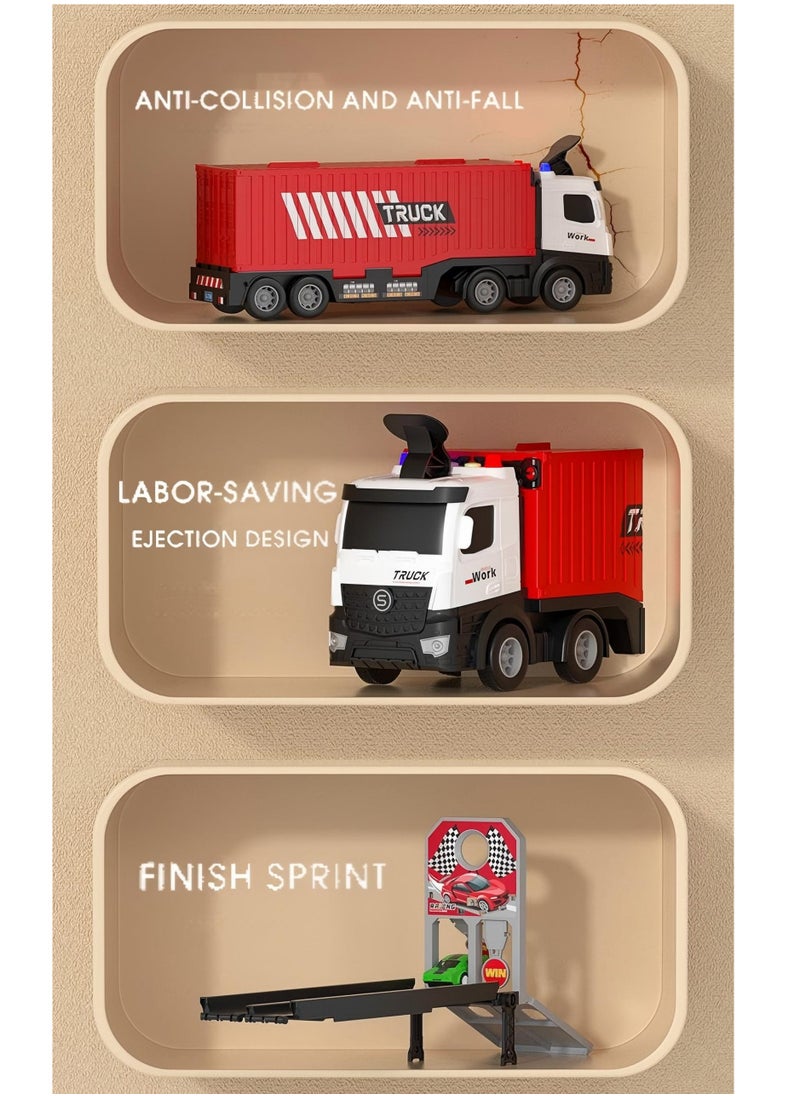 Race Car Track Toy Truck Toy with Slots & Foldable Race Transport Car with Music And Light Carrier Toy for Toddlers Cars Toy Set with 1 Truck And 8 Race Cars Vehicles Toy Set for 3+ Kids Boys Girls