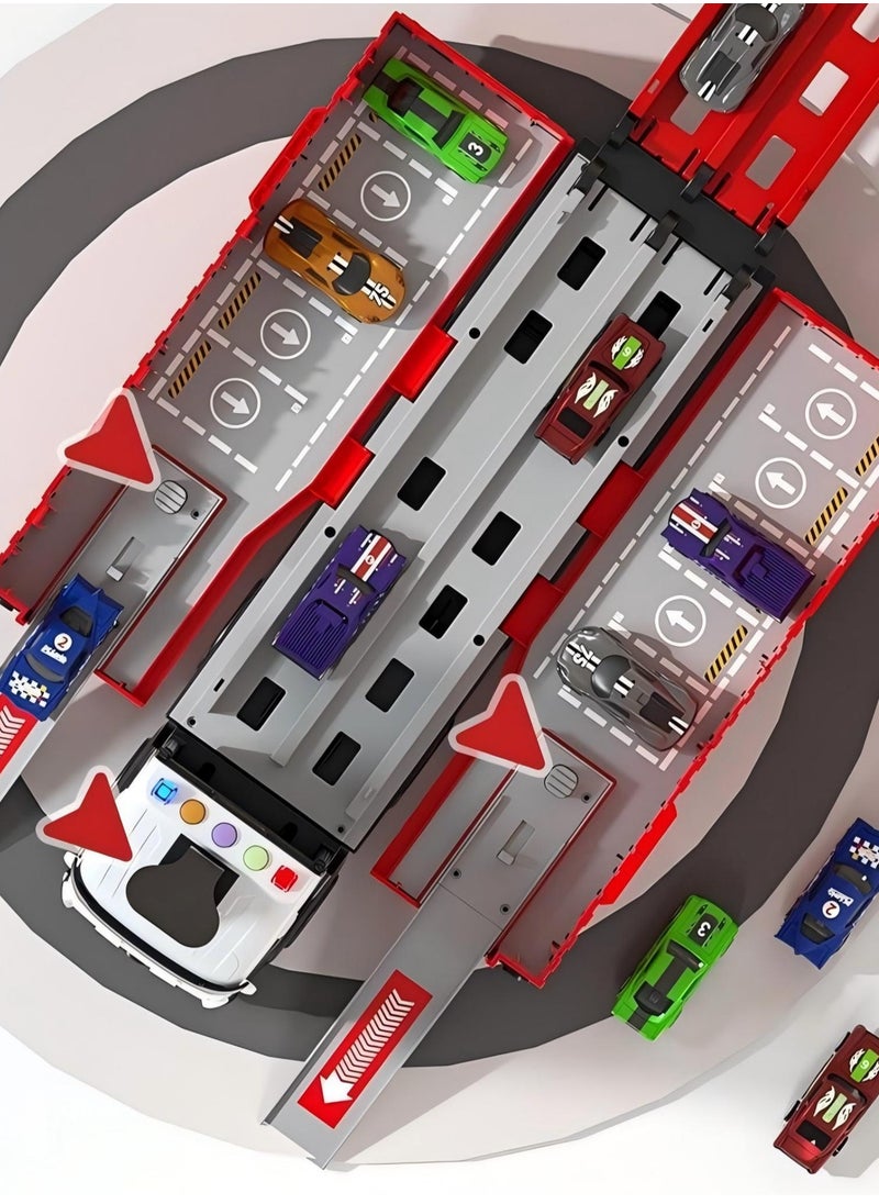 Race Car Track Toy Truck Toy with Slots & Foldable Race Transport Car with Music And Light Carrier Toy for Toddlers Cars Toy Set with 1 Truck And 8 Race Cars Vehicles Toy Set for 3+ Kids Boys Girls