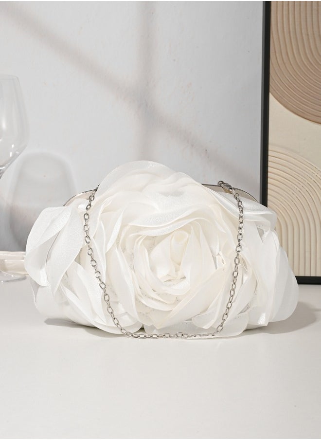 Fashionable Petal Shaped Bag, with White Rose Elegant Noble, Unique and Special Handbag, Women Party Bags and Ladies Clutch Dinner